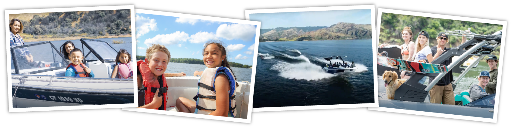 collage of four images with people engaging in various boating activities